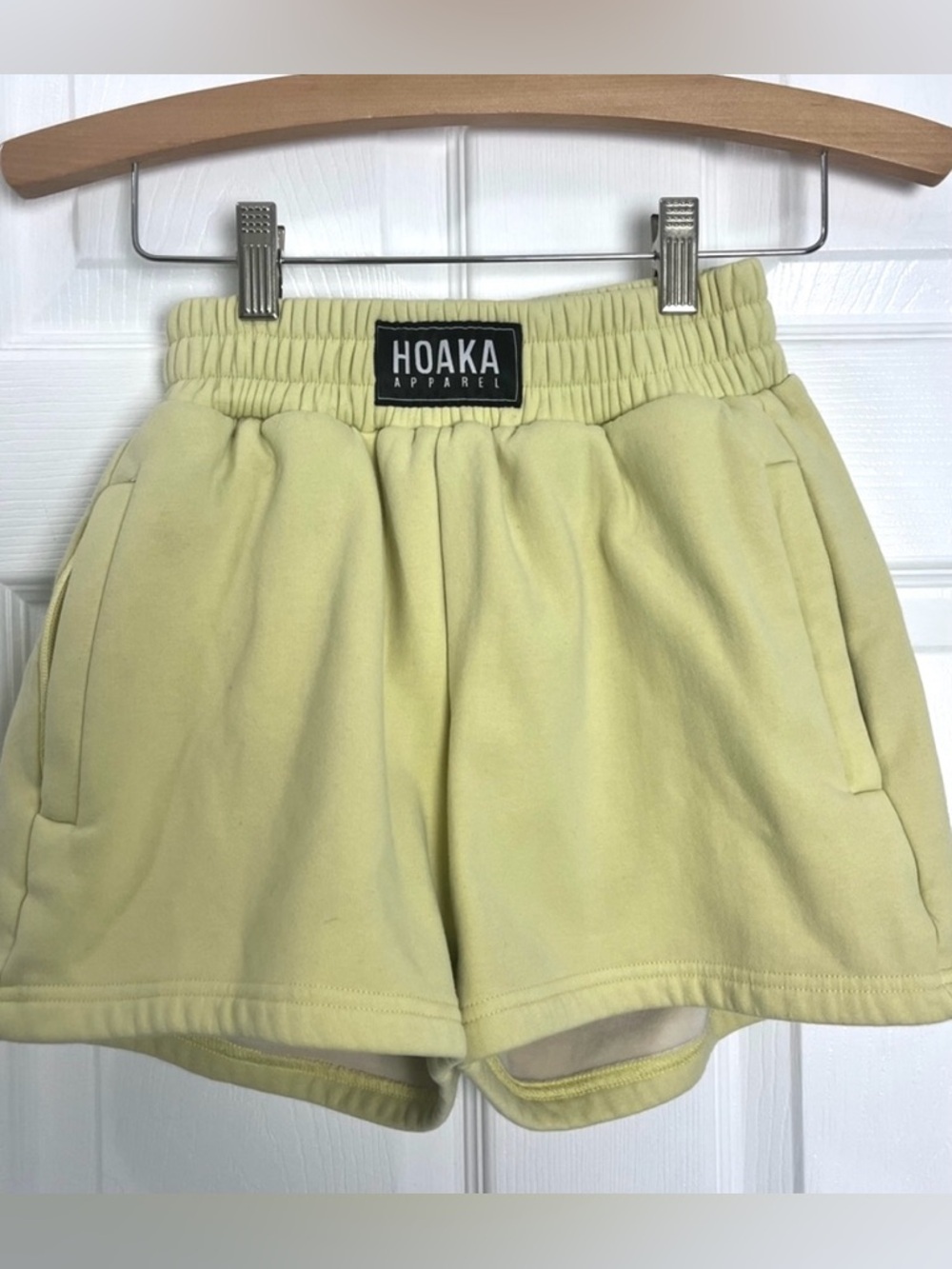 Hoaka Organic Cotton Fleece Lounge Shorts Light Yellow Lime Tone Zip Pockets XS